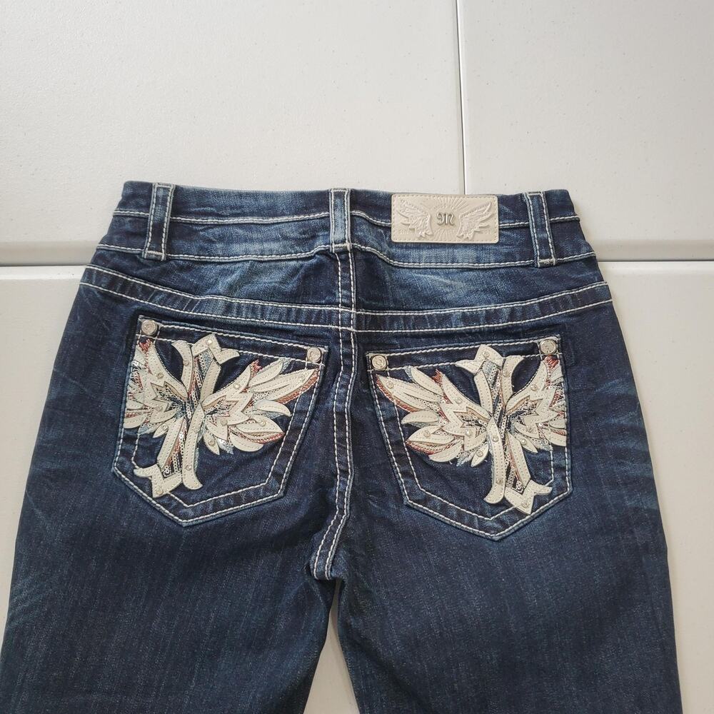 Miss Me Jeans Womens 26x34 Blue Mid-Rise Flare Winged Cross Rhinestone E3080F55L